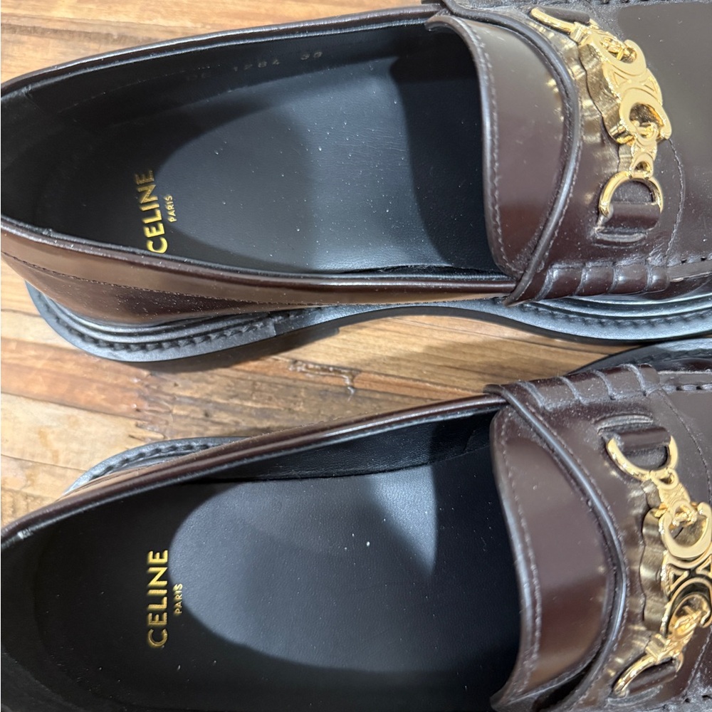 Celine Women’s Brown Leather Loafers with Gold Hardware - Picture 3 of 8